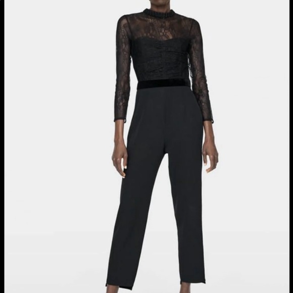 Zara Pants - COPY - NWOT ZARA Black Lace Tuxedo Jumpsuit